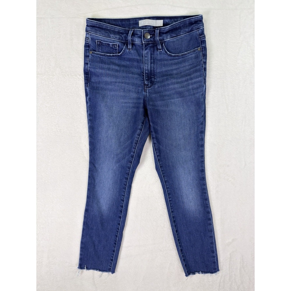 Athleta Jegging Jeans Womens 4 Blue Skinny Dark Wash Denim Mid Rise Fringe